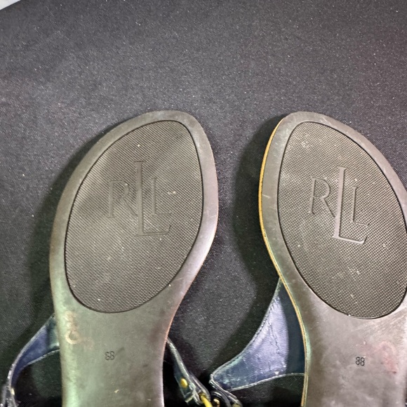 Lauren Ralph Lauren Womens Patsi T-Strap Thong Flat Sandals Size 8B Black Logo - Picture 7 of 8